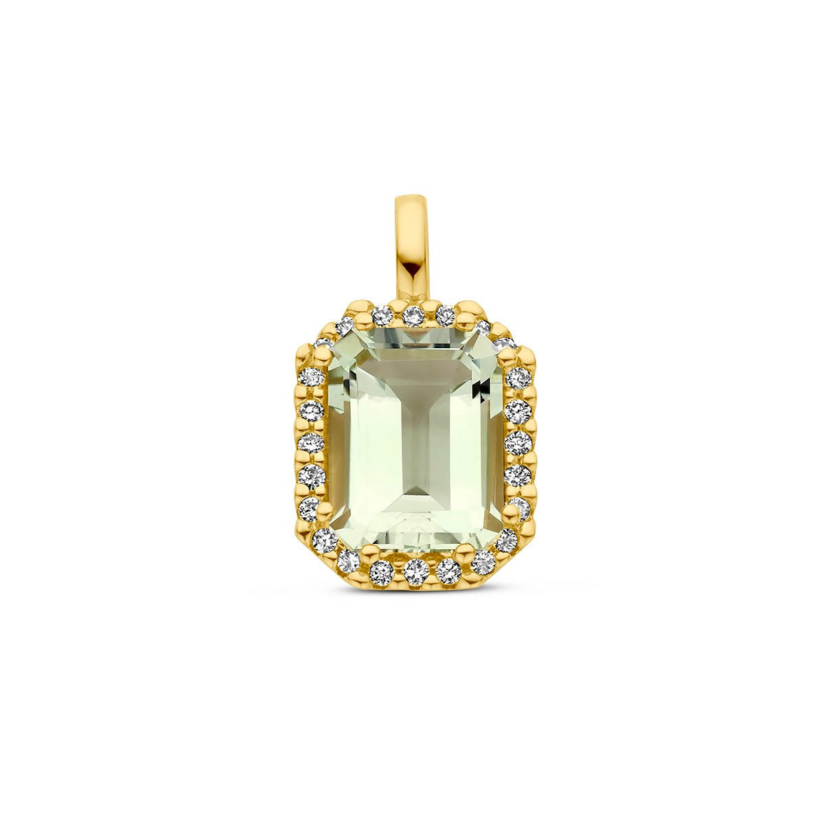 Fantasy Collection Hanger groen amethist en diamant 0.10ct h si halo 18K geelgoud