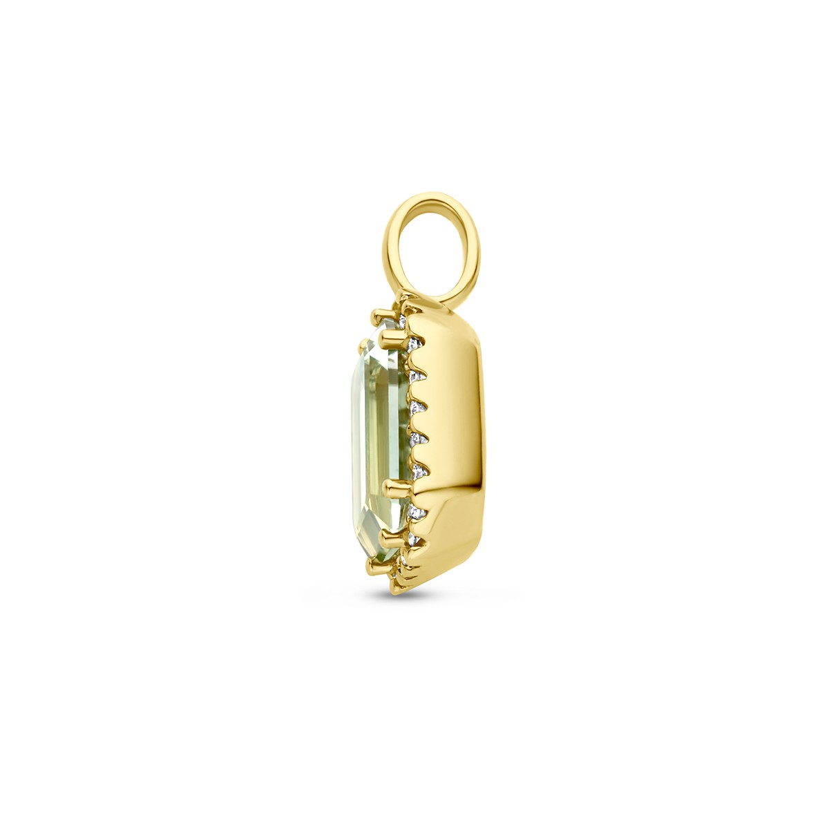 Fantasy Collection Hanger groen amethist en diamant 0.10ct h si halo 18K geelgoud