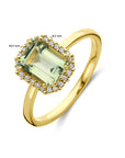 18K Geelgoud Ring Groen Amethist En Diamant 0.10Ct H Si Halo 7000253 - PansiteNederland.nl