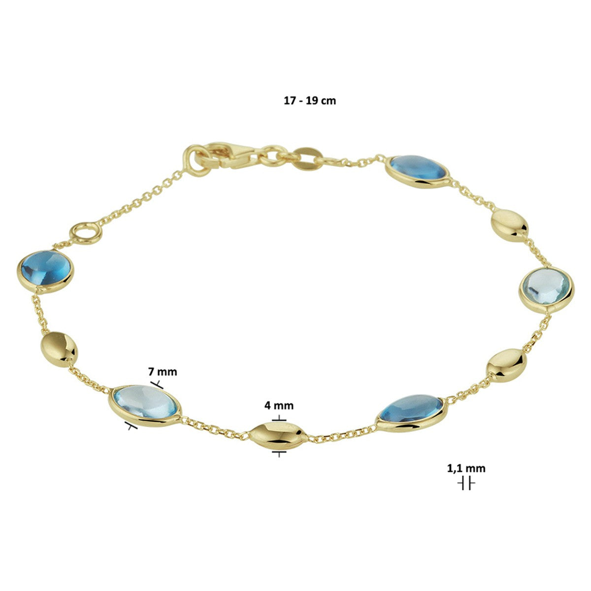 18K Geelgoud Armband London Blue En Blauw Topaas 17 - 19 Cm 7000283 - PansiteNederland.nl