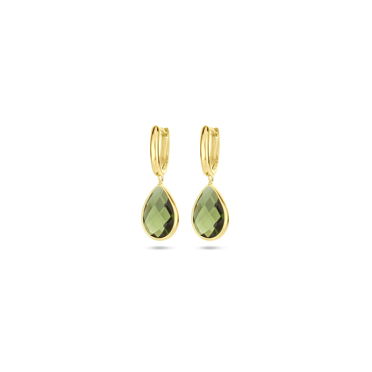 Fantasy Collection Oorbellen groen kwarts 26 mm 18K geelgoud