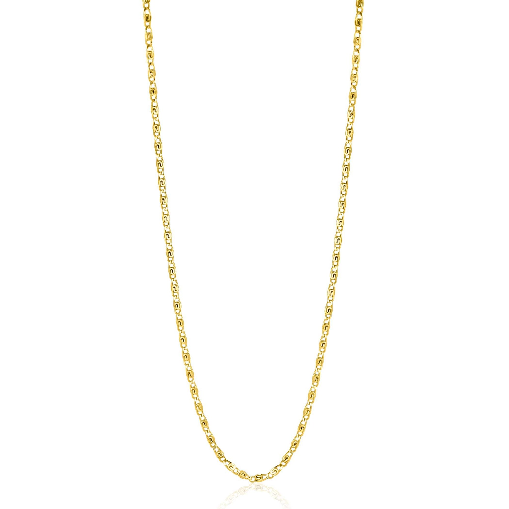 ZINZI gold plated zilveren scroll schakelketting, waarbij de schakels een dubbele krul/kronkeling maken 42-45cm ZIC2479G