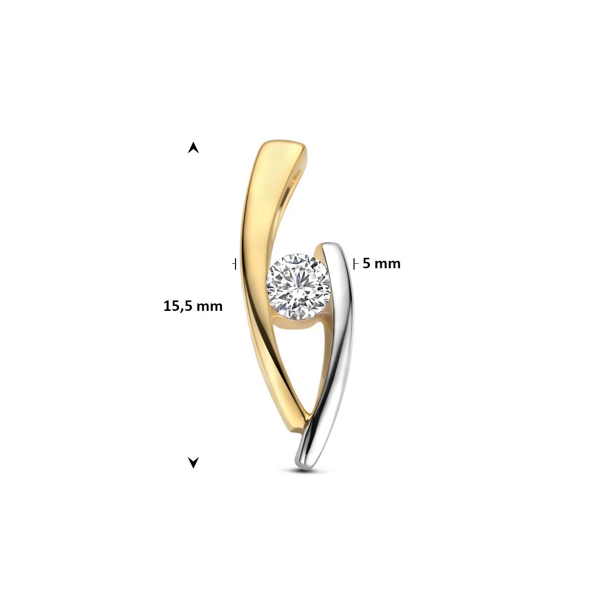 Hanger zirkonia gestift 9K geelgoud 15,5 mm