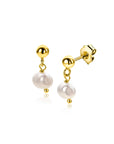ZINZI gold plated zilveren oorstekers met bungelend witte zoetwaterparel 6mm in organische vorm 15mm - ZIO2643 - PansiteNederland.nl