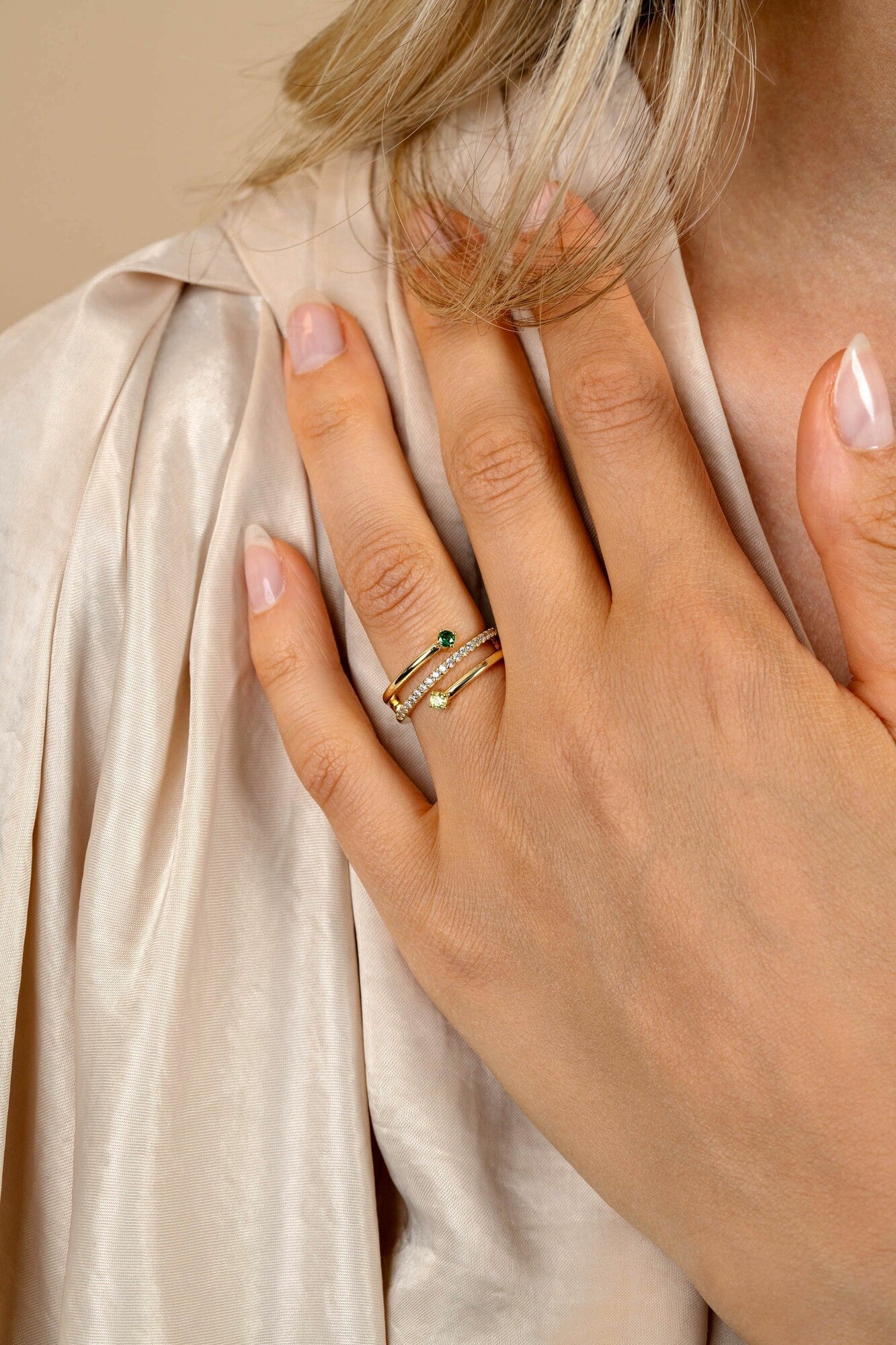 ZINZI Verguld Zilveren Ring met Groen, Wit Zirkonia - ZIR2646G