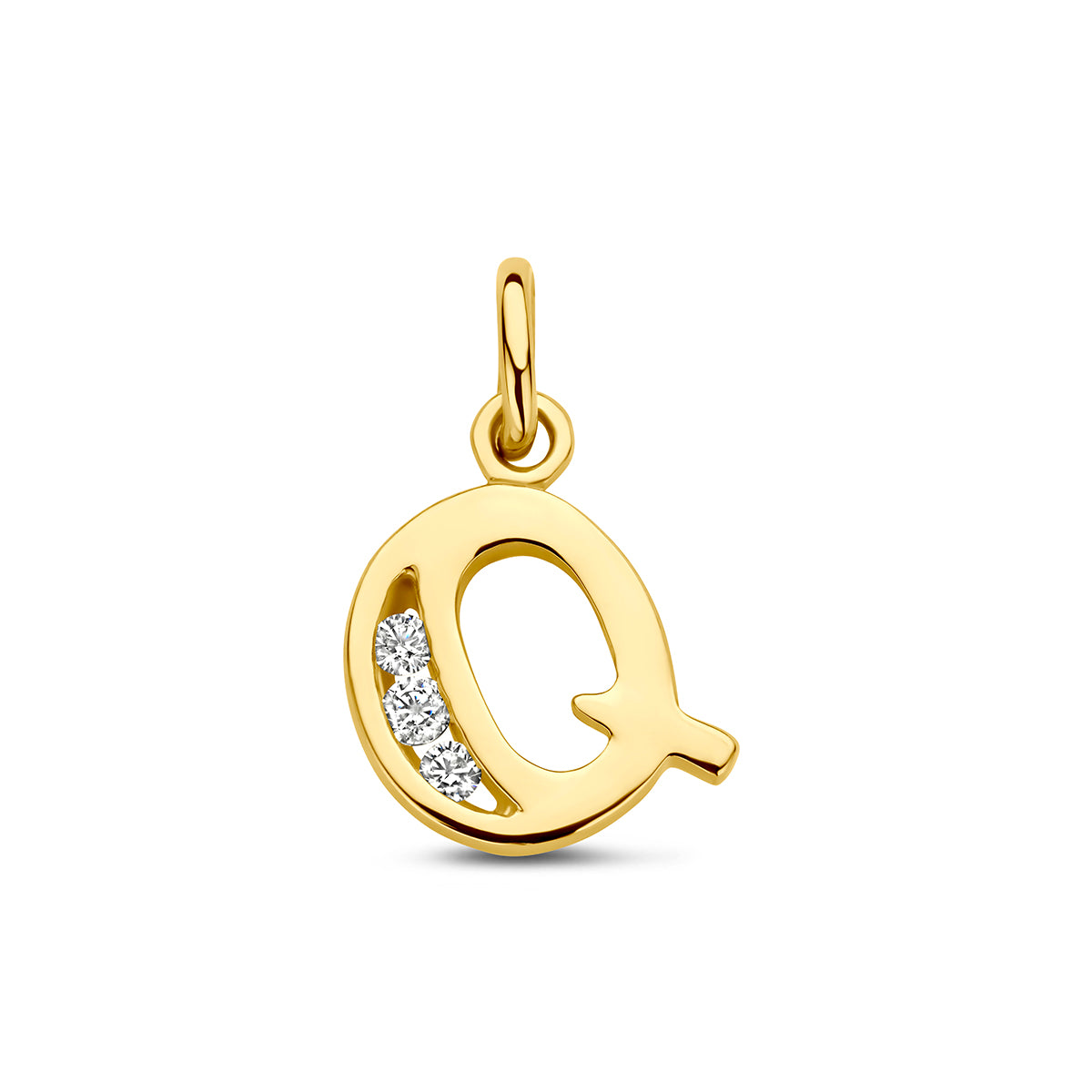 Hanger letter Q zirkonia 15 mm 14K geelgoud #Letter_Q