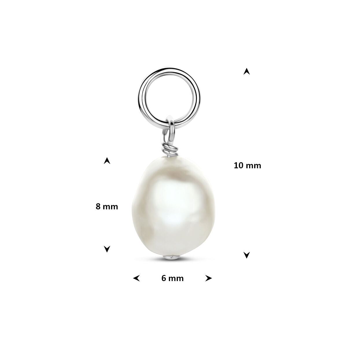 Oorringhanger parel 10 mm per stuk zilver gerhodineerd