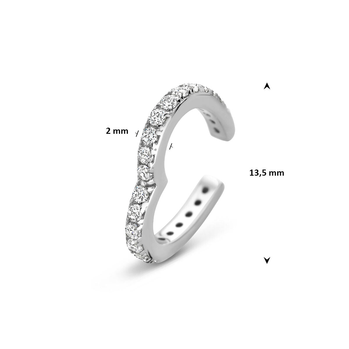 Fantasy Collection Ear cuff hartje zirkonia 13,5 mm zilver oorbellen