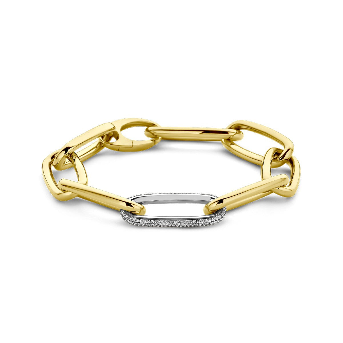 Fantasy Collection Armband paperclip diamant 0.76ct g vsi half ronde buis 12 mm 21 cm 18K geelgoud