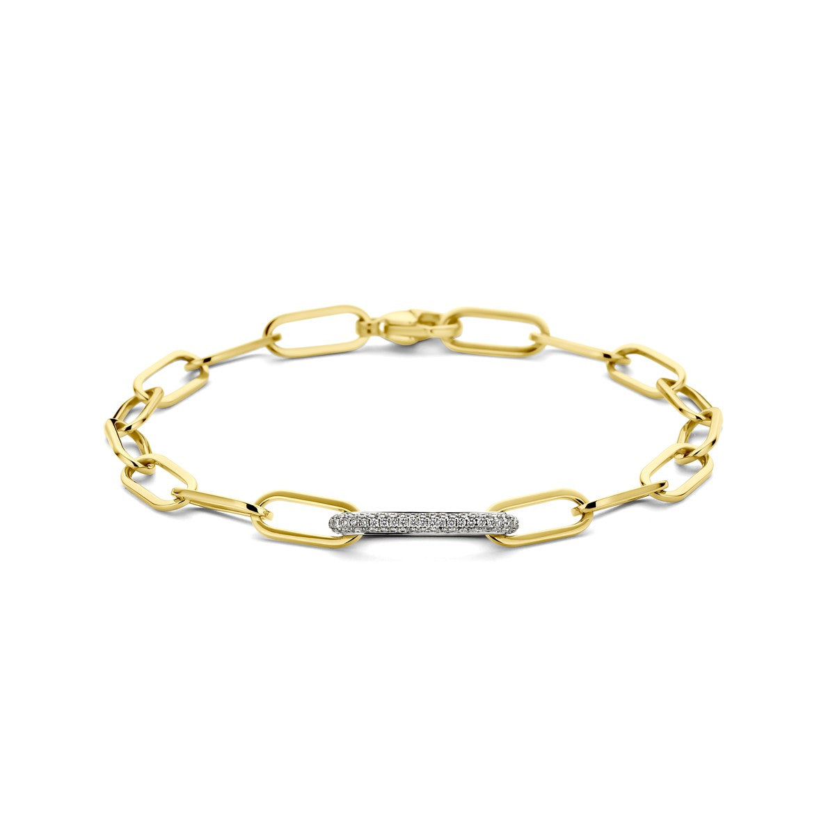 Fantasy Collection Armband paperclip diamant 0.34ct g vsi vierkante buis 7,5 mm 18 cm 18K geelgoud