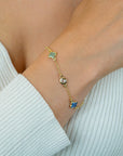 ZINZI gold plated zilveren schakel armband met twee mintgroene klavers en een blauwe klaver 17-20cm ZIA2763