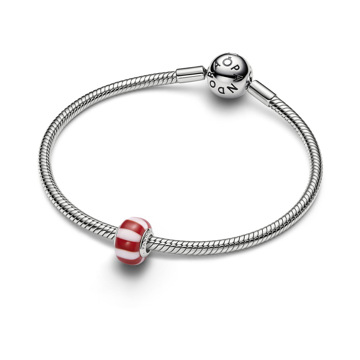 Pandora Rode Pepermunt Muranoglas Bedel platinaverguld