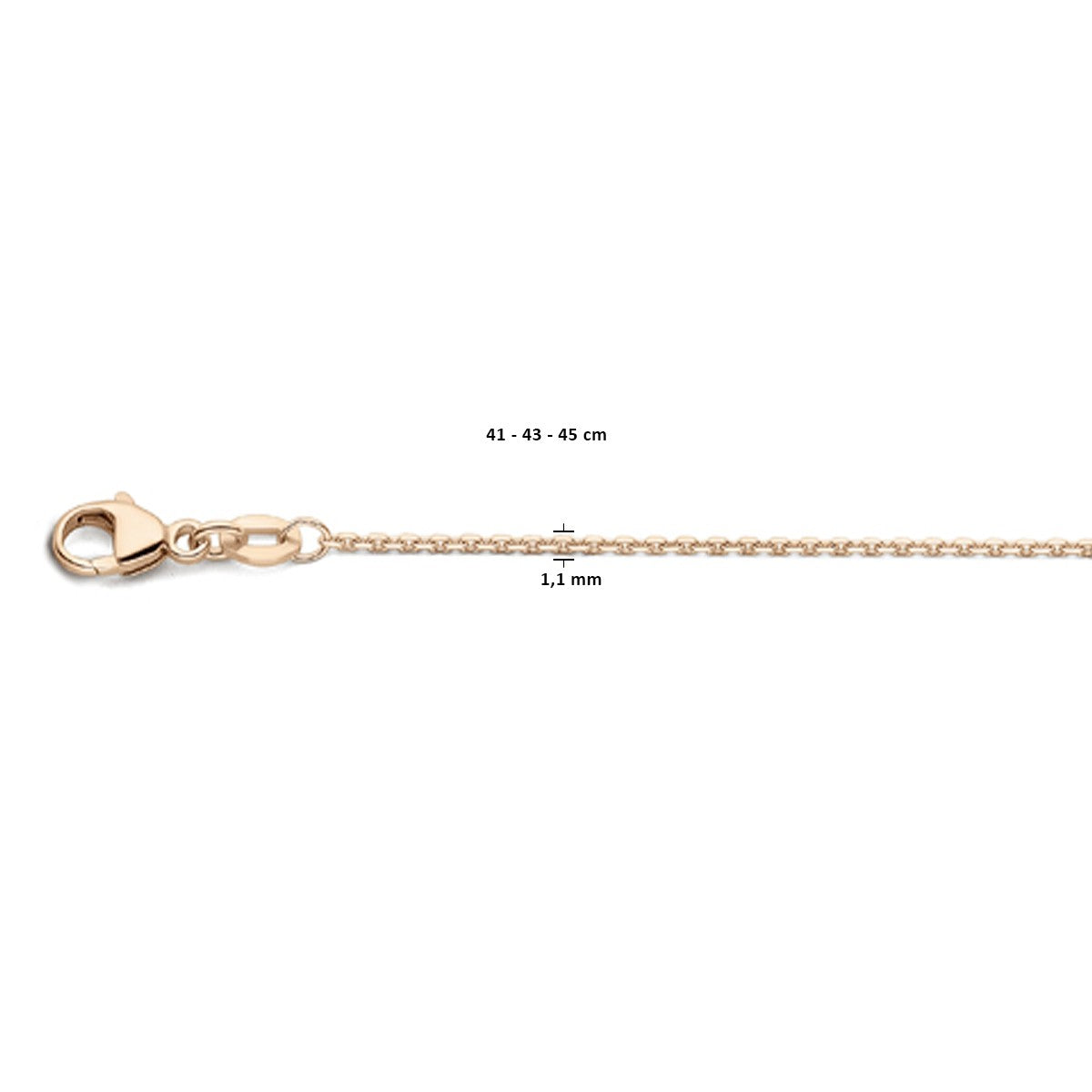 Fantasy Collection Collier anker gediamanteerd 1,1 mm 41 - 43 - 45 cm 18K roségoud