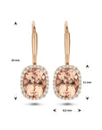 18K rosegoud Oorhangers Morganiet En Diamant 0.23Ct (2X0.115Ct) H Si Brisur Haak Halo 7400009 - PansiteNederland.nl