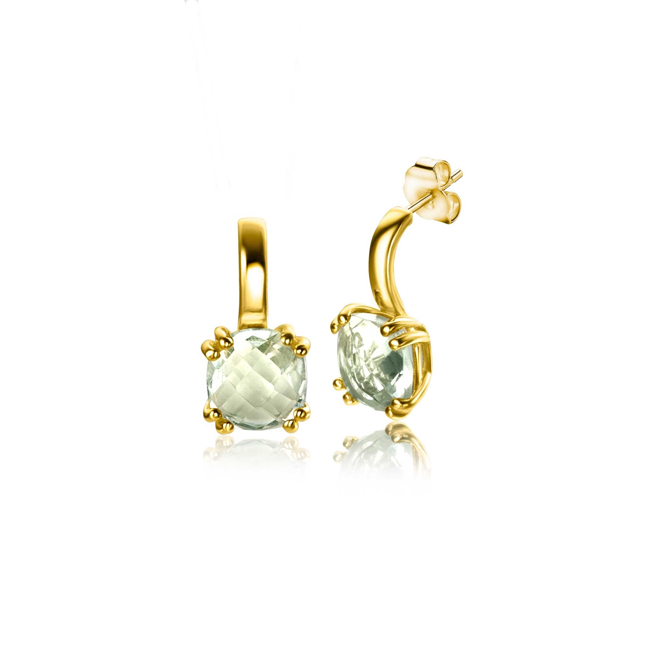 ZINZI 14K Gouden Oorknoppen met Groene Amethist ZGO376 oorbellen