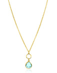 ZINZI Gold Plated Zilveren Ketting met Open Rondje en Turquoise Ovale Hanger 40-45cm ZIC2716G