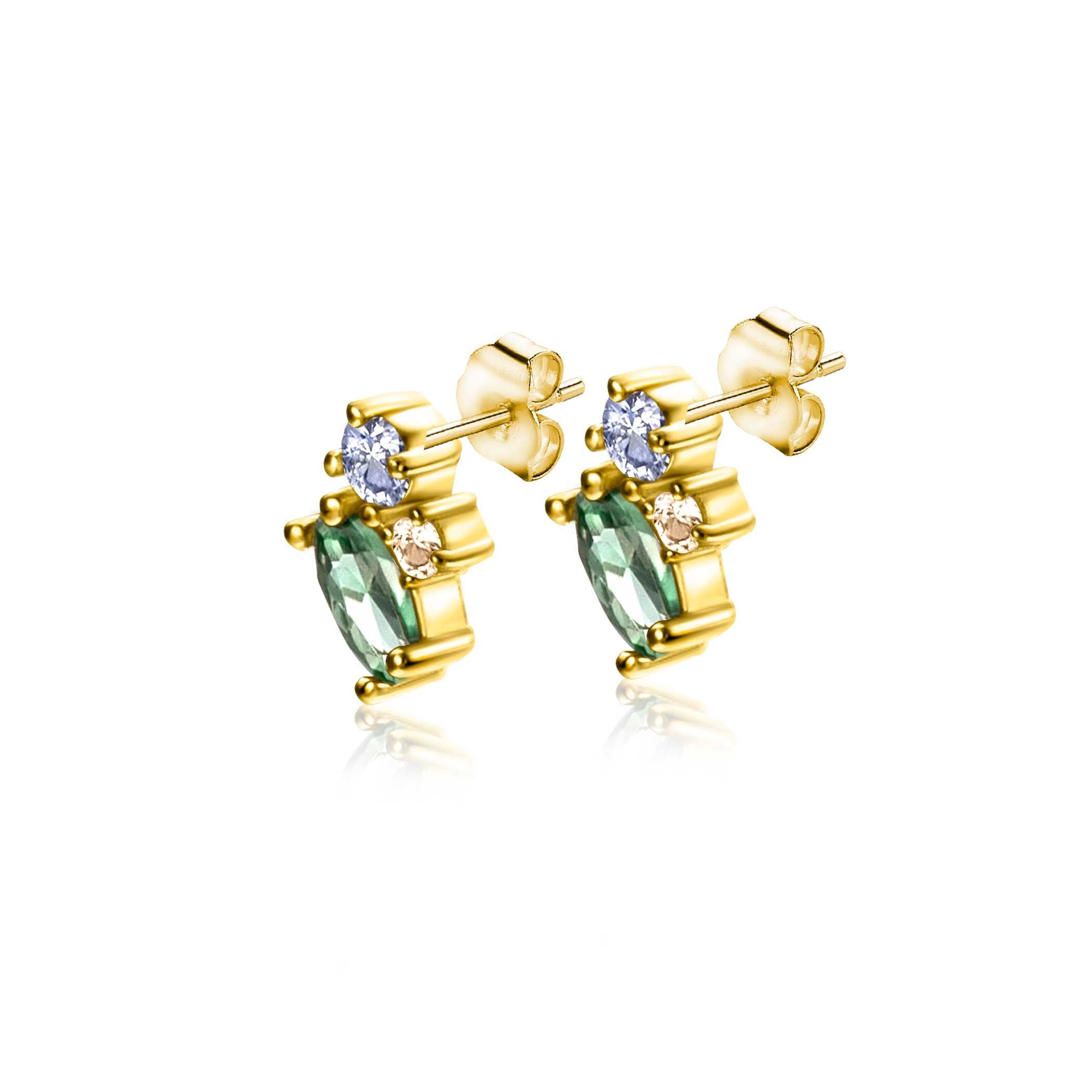 ZINZI 14K Gouden Oorknoppen met Groene Zirkonia ZGO379 oorbellen