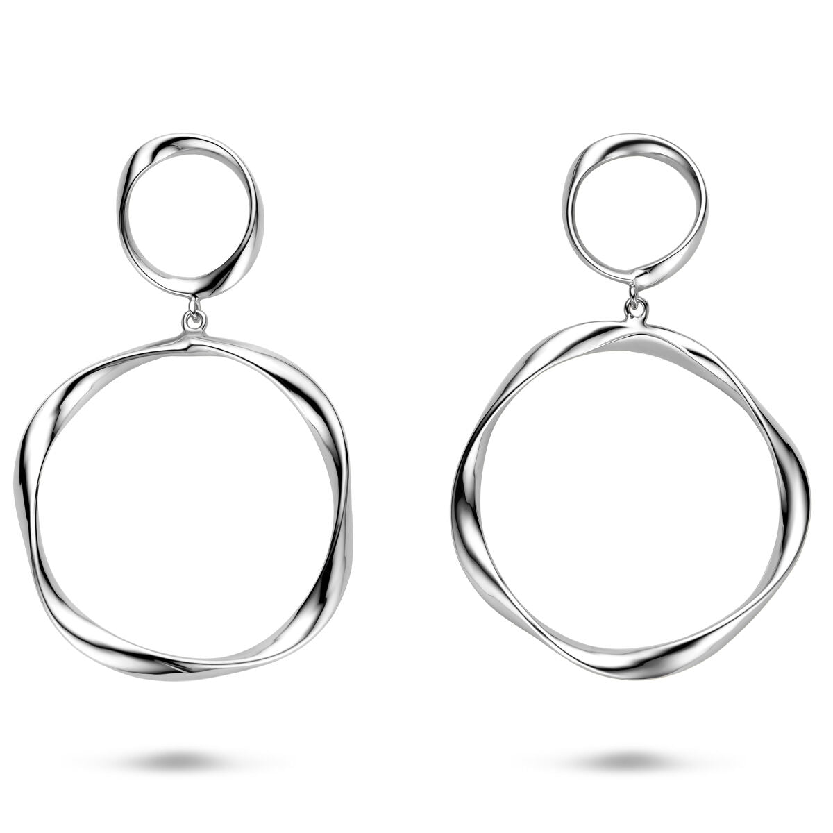Fantasy Collection Hangende oorbellen gedraaid 66 mm zilver
