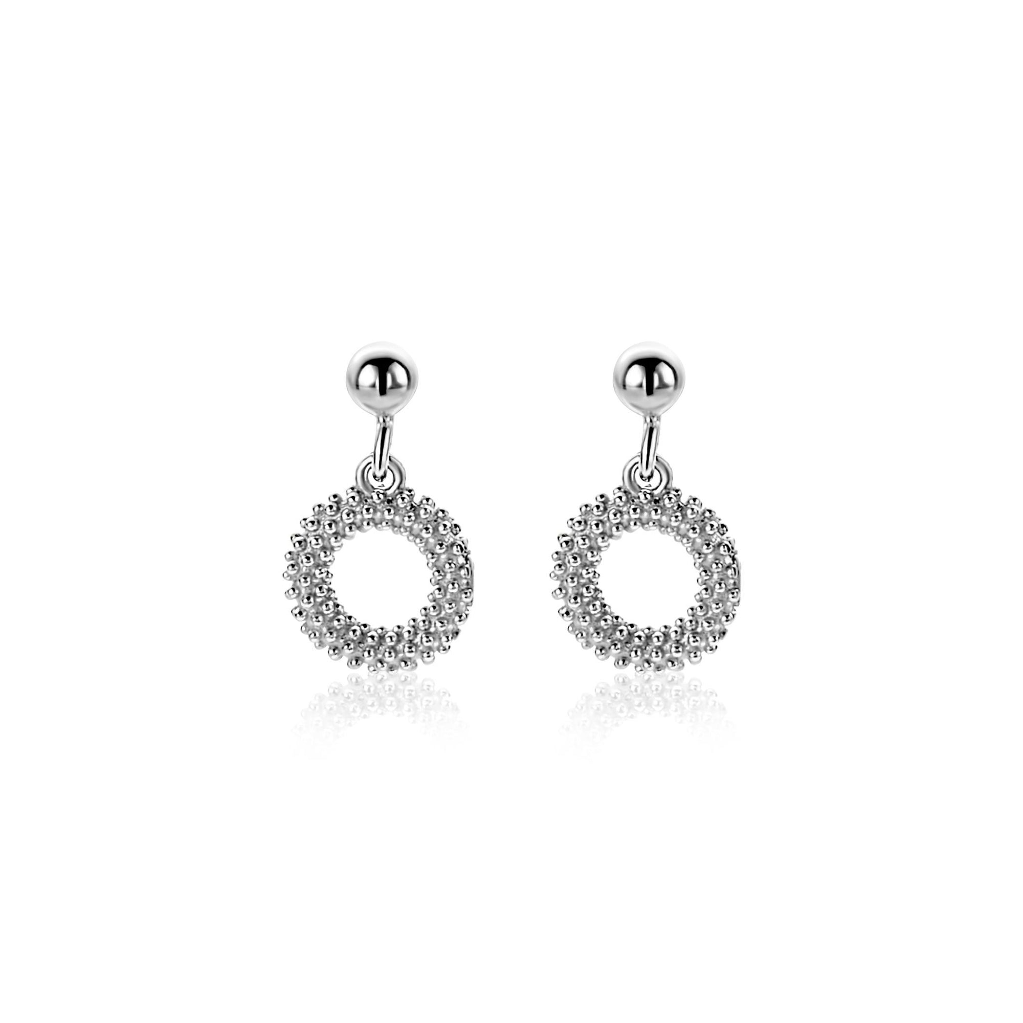 ZINZI zilveren oorstekers met open rondje van 8,5mm voorzien van een bolstructuur 14mm ZIO2704 - PansiteNederland.nl