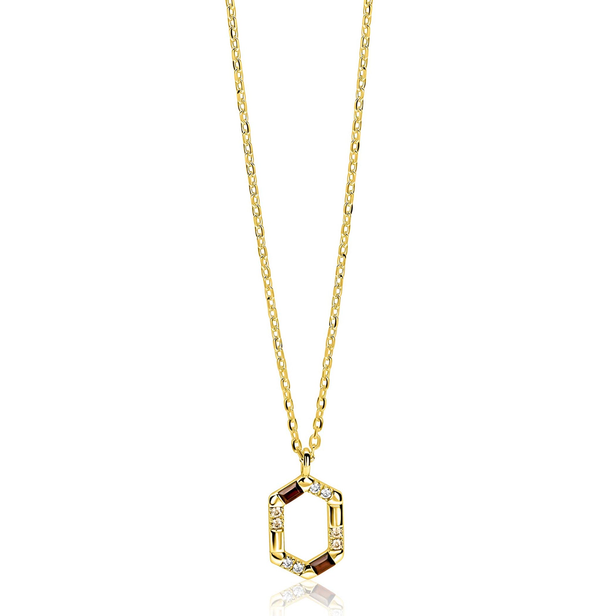 ZINZI Verguld Zilveren Ketting met Bruine Kleursteen ZIC2869