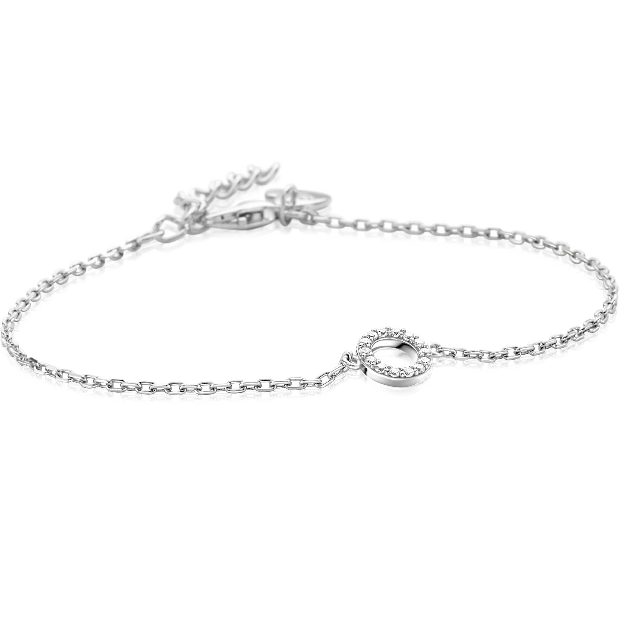 ZINZI zilveren armband met open rondje (7,5mm) bezet met witte zirconia's 16,5-19,5cm - ZIA2550