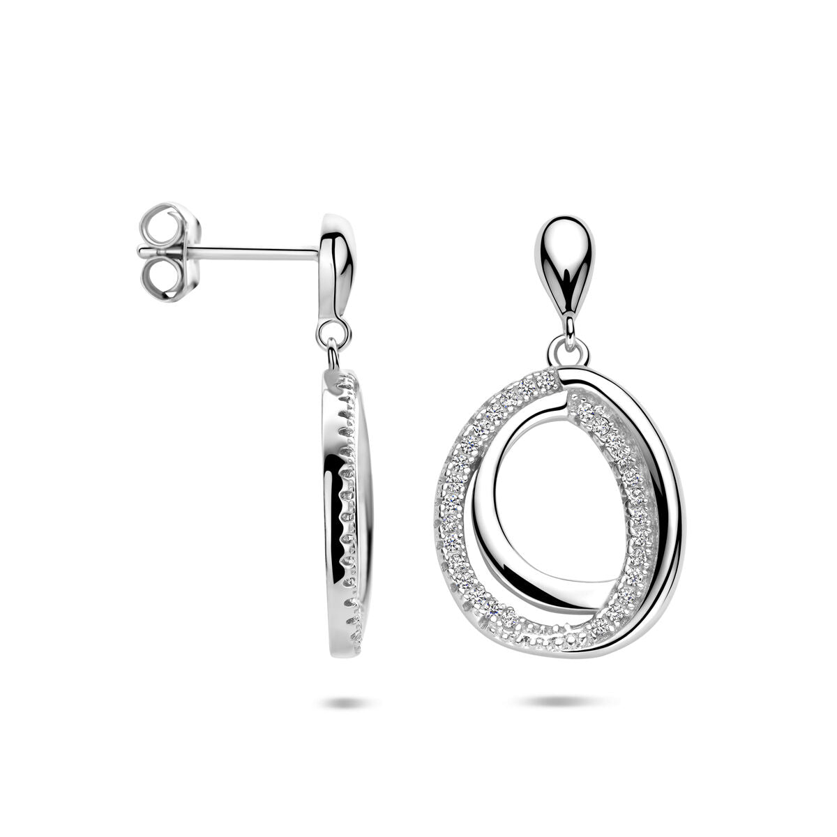 Zilveren gerhodineerde oorhangers zirkonia 25 mm - 1341331