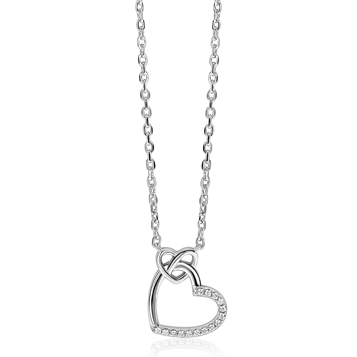 ZINZI Zilveren Ketting met Hartjes en Witte Zirkonia ZIC2874