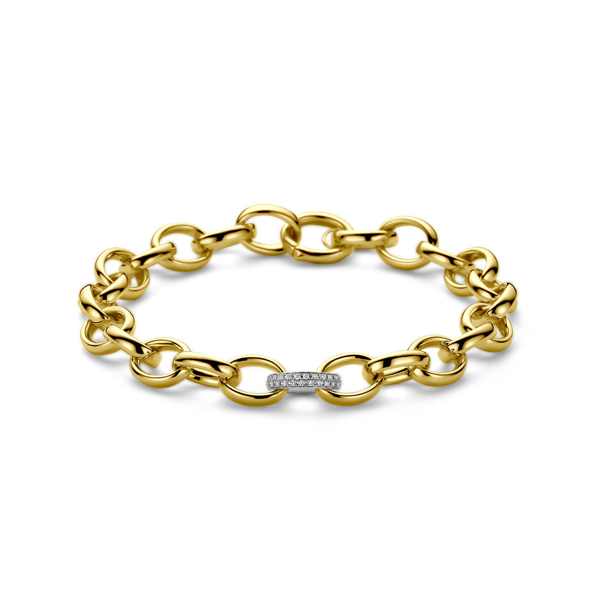 Armband fantasie schakel diamant 0.18ct h si 9 mm 19,5 cm 14K bicolor goud geel/wit