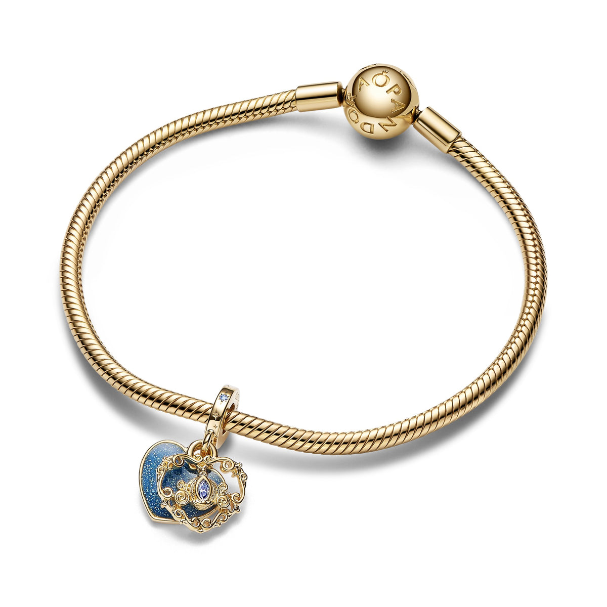 Pandora Disney Assepoesters koets & hart dubbele hangende bedel goudverguld 763072C01