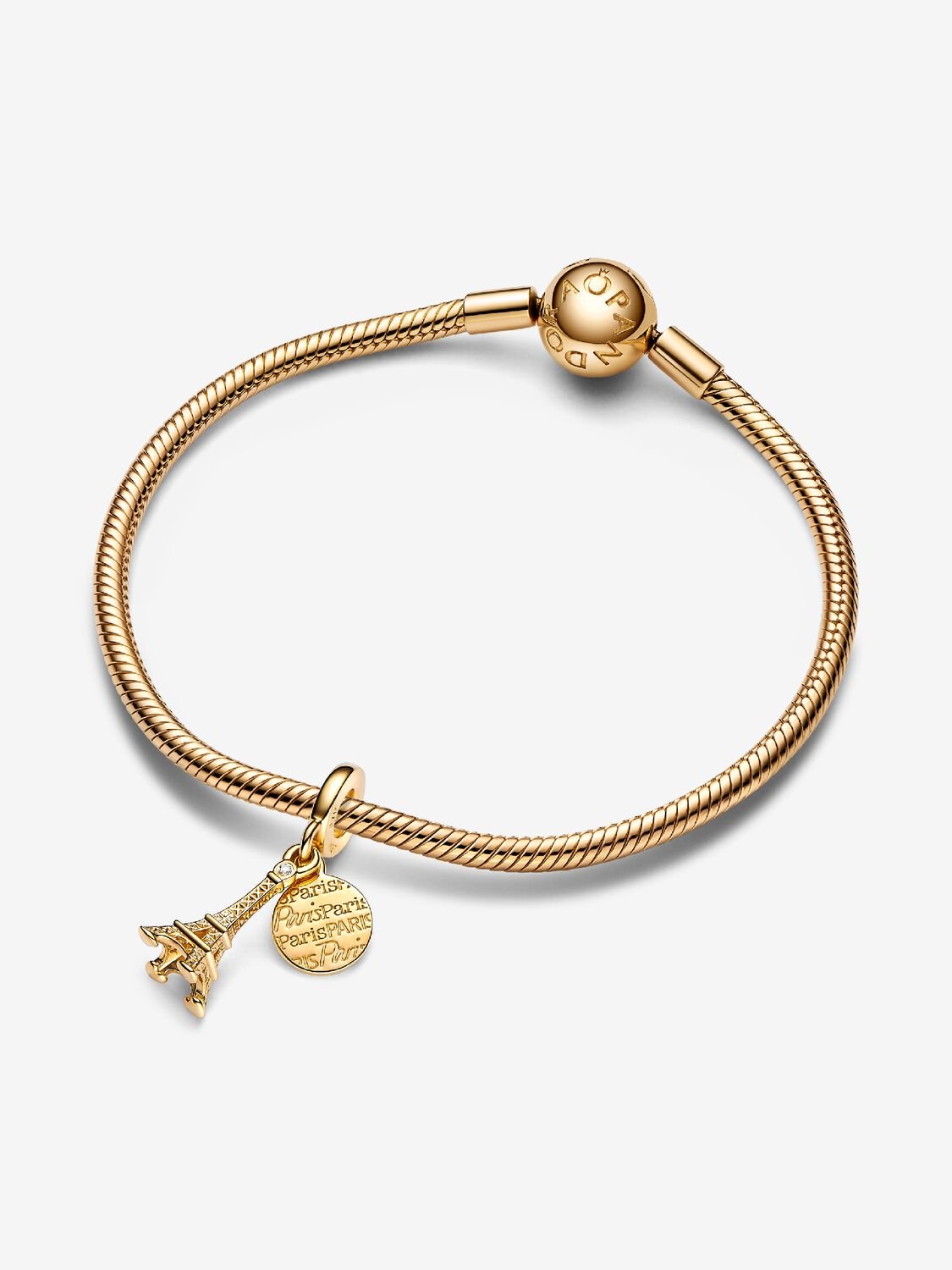 Pandora Graveerbare bedel Eiffeltoren 14k Verguld met Diamant 763344C01