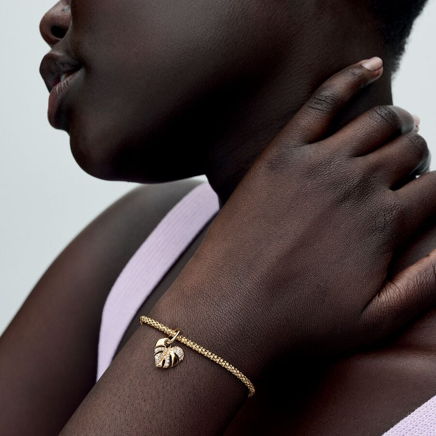 Pandora Sprankelend Monstera Blad Hangende Bedel goudverguld - 763349C01