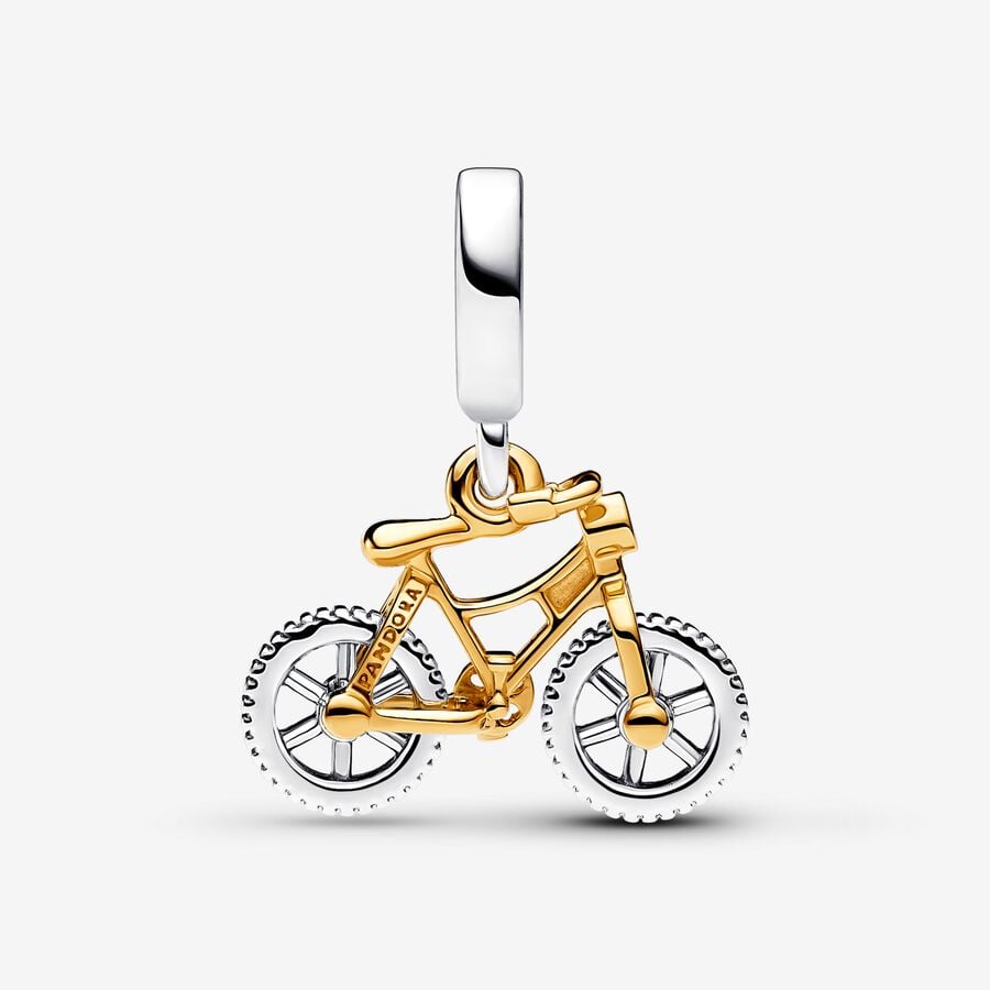 Pandora Tweekleurige Fiets Hangende Bedel met Draaiende Wielen bicolor zilver en goudverguld - 763354C01