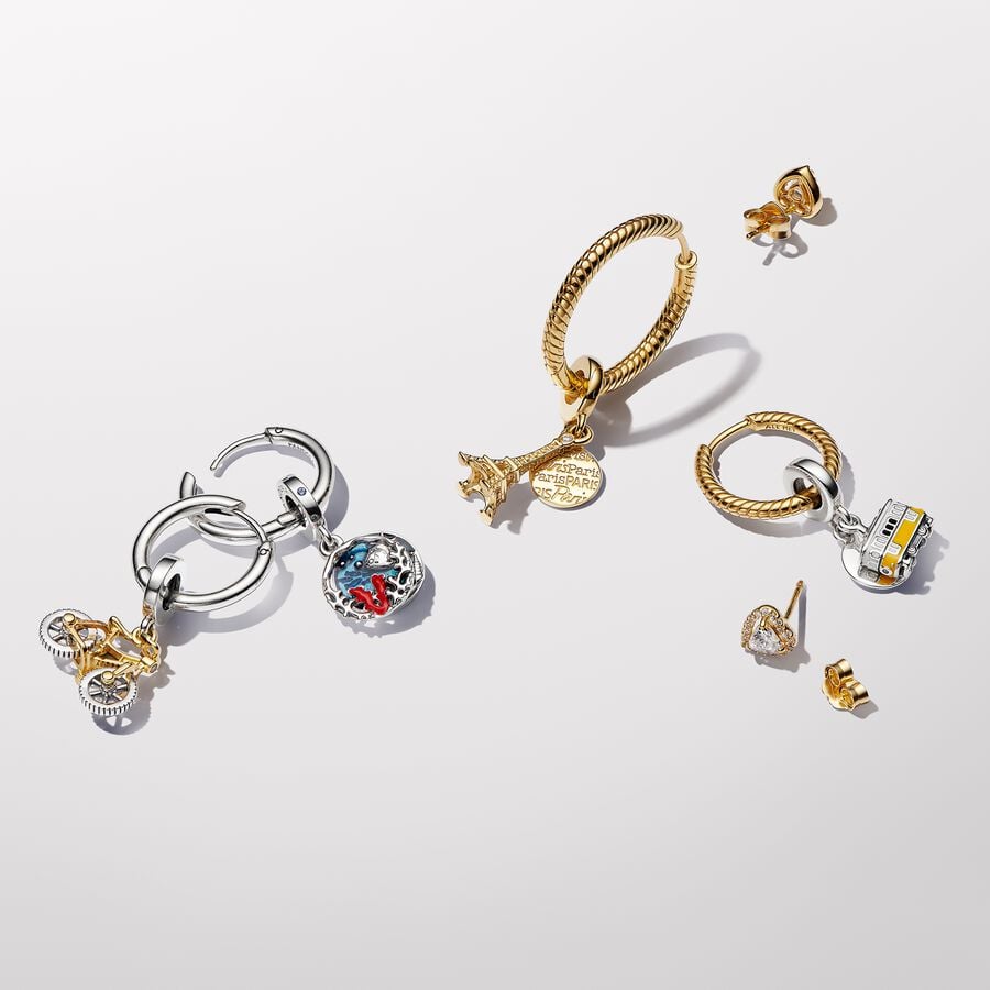 Pandora Tweekleurige Fiets Hangende Bedel met Draaiende Wielen bicolor zilver en goudverguld - 763354C01
