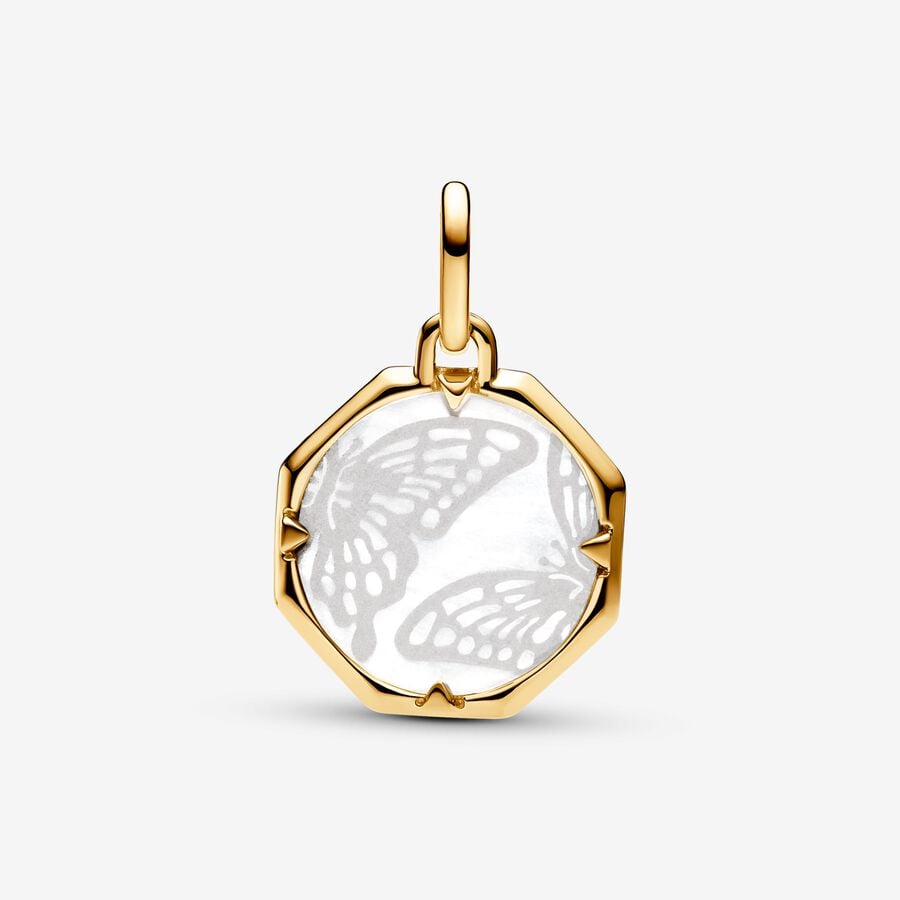 Pandora ME Parelmoeren Vlinder Medaillonbedel goudverguld medallion - 763366C01