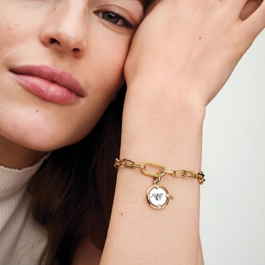 Pandora Bij Medaillonbedel bicolor zilver en goudverguld medallion - 763417C01