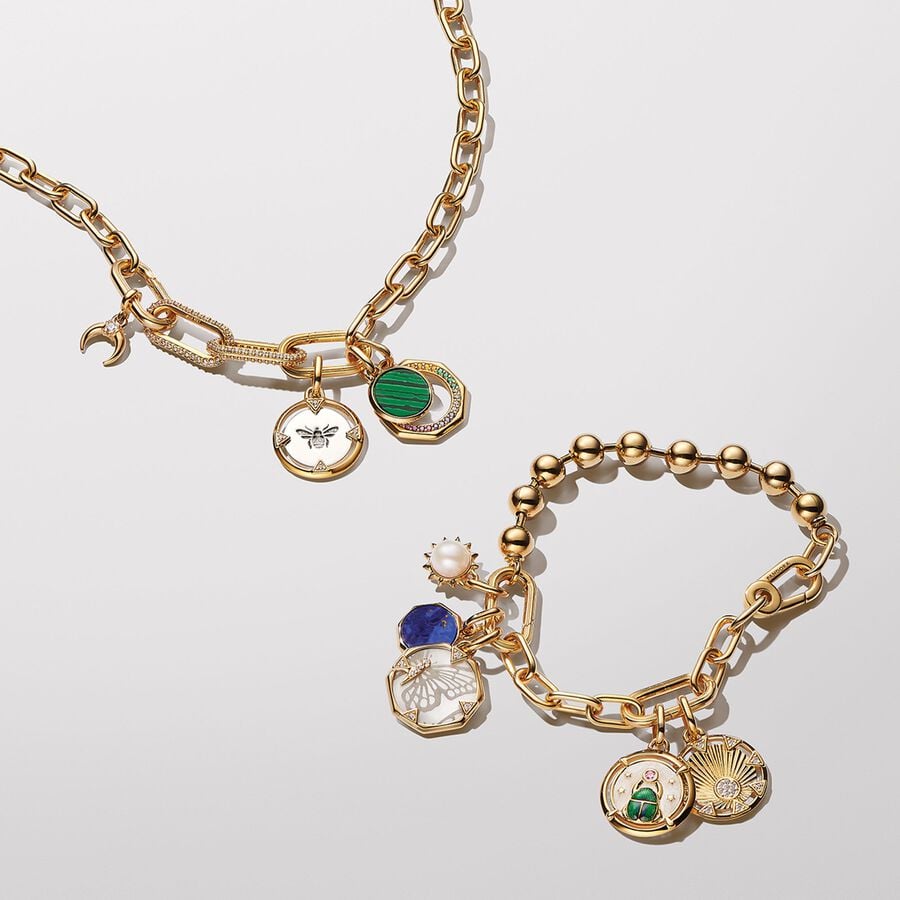 Pandora Bij Medaillonbedel bicolor zilver en goudverguld medallion - 763417C01