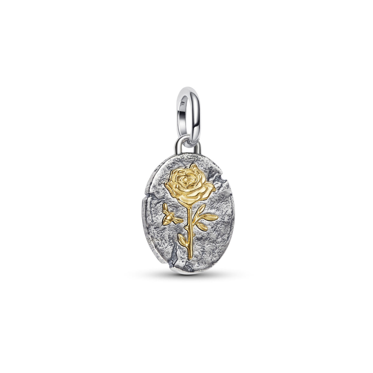 Pandora Medaillonbedel roos bicolor zilver en goudverguld