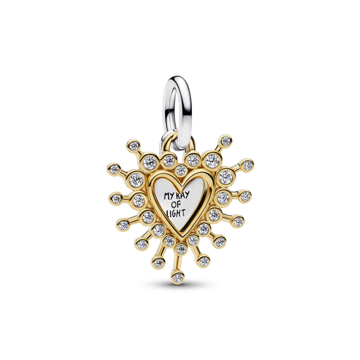 Pandora Stralend hart dubbele hangende bedel bicolor zilver en goudverguld