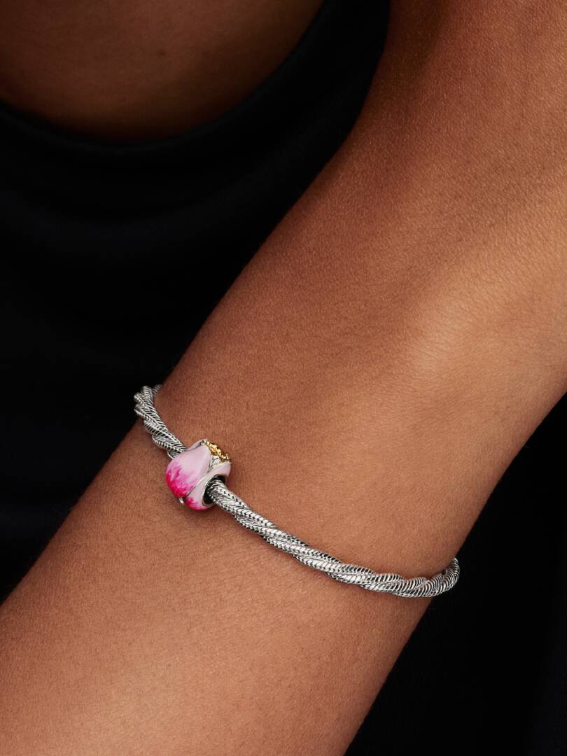 Pandora Roze Tulp Bedel bicolor zilver en goudverguld 764352C01