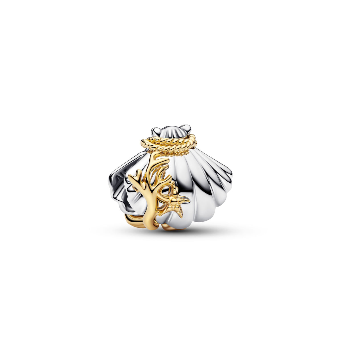 Pandora Disney Prinsessen Ariel Schelp Lab-grown Diamant Tweekleurige Bedel bicolor zilver en goudverguld