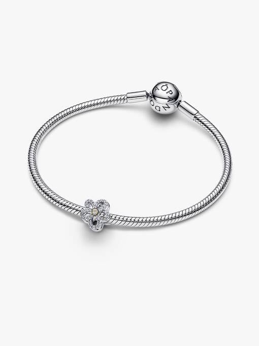 Pandora Pavé Bloem Opengewerkte Bedel bicolor zilver en goudverguld - 764480C01