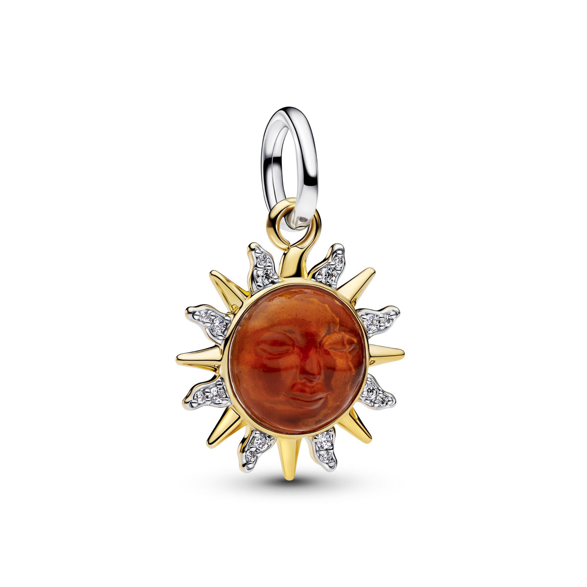 Pandora Wervelende Zon Tweekleurige Hangende Bedel bicolor zilver en goudverguld