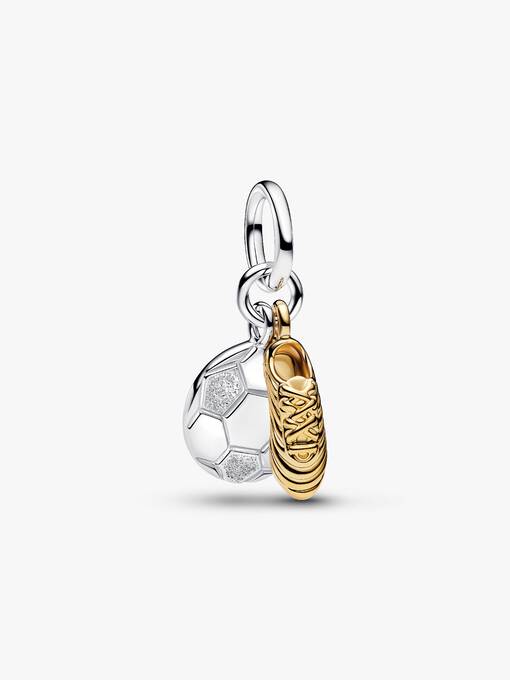 Pandora Voetbalschoen Dubbele Hangende Bedel bicolor zilver en goudverguld 764712C00