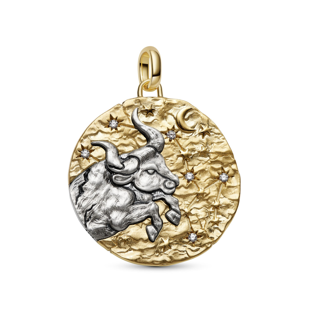Pandora Stier Dierenriem Oversized Medaillonbedel bicolor zilver en goudverguld