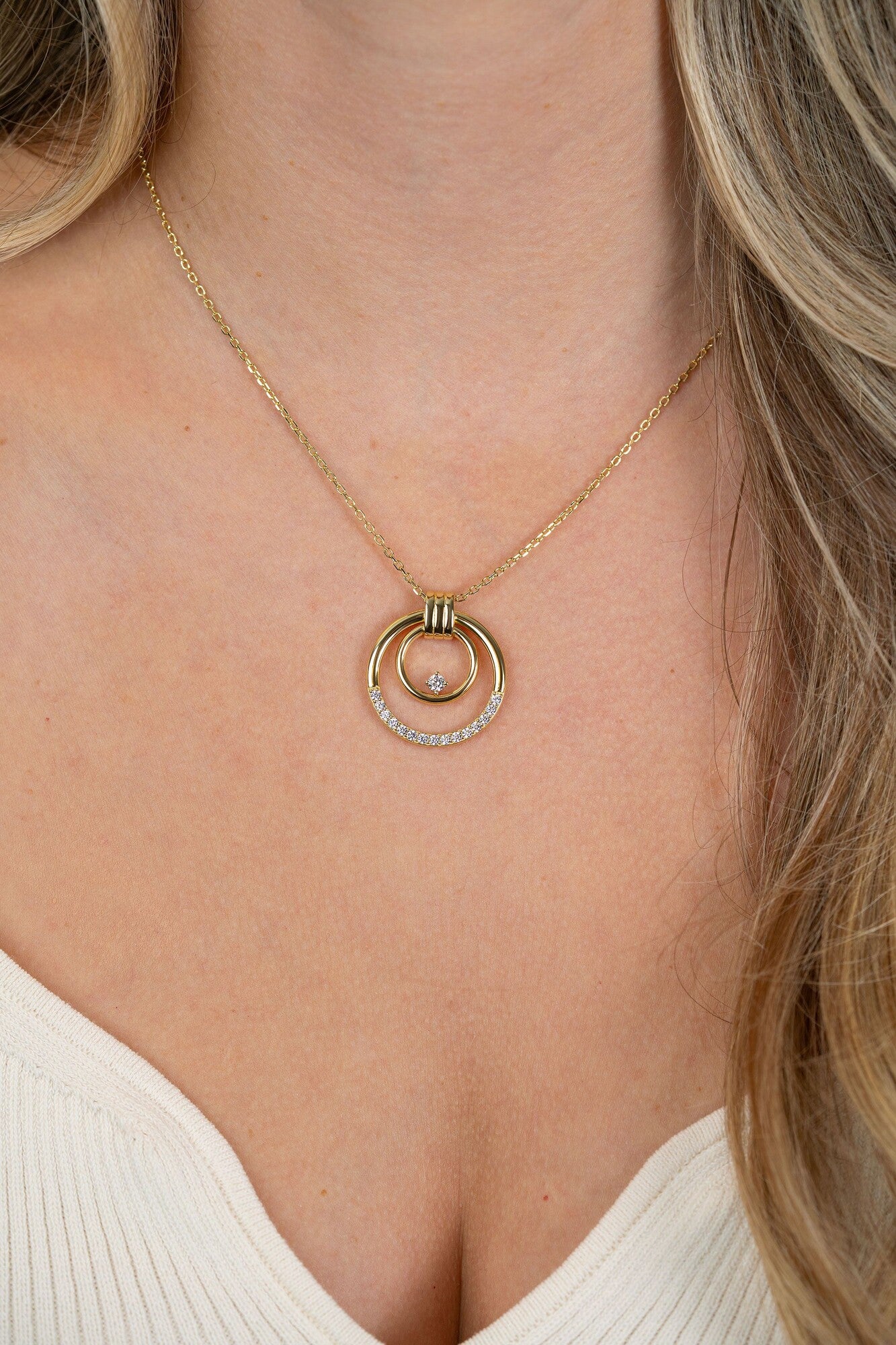 ZINZI Verguld Zilveren Ketting met Witte Zirkonia - ZIC2819