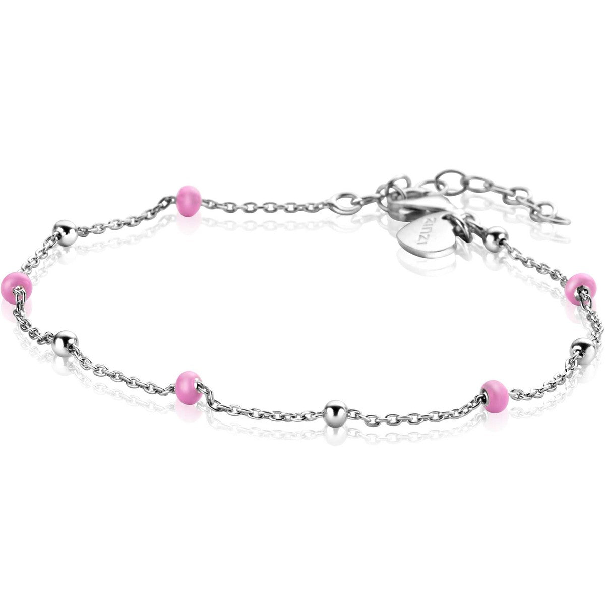 ZINZI zilveren fantasie armband met 5 roze donuts en glanzende bolletjes 17-19,5cm - ZIA2510