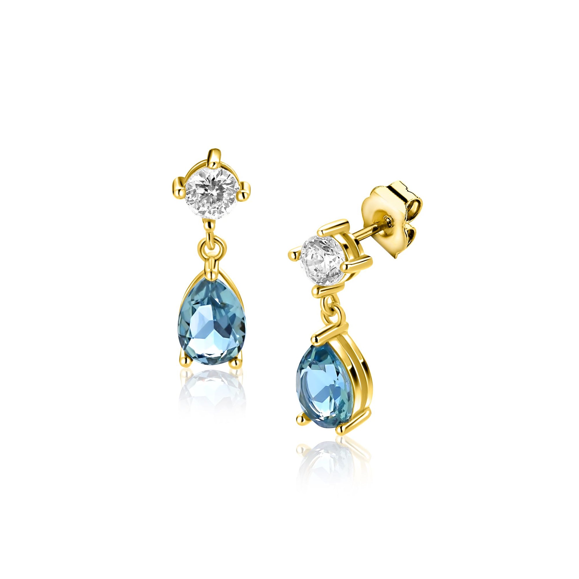 ZINZI gold plated zilveren oorstekers blauwe peer en wit ronde zetting 16mm ZIO2744 - PansiteNederland.nl