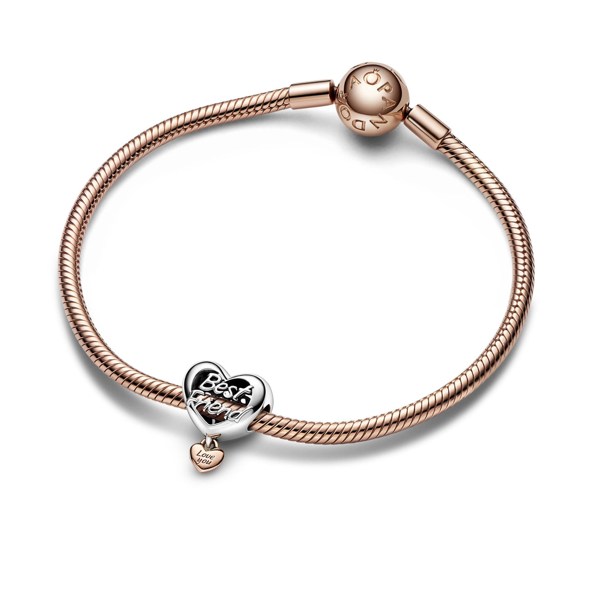 Pandora Love You Best Friend Heart Bedel bicolor zilver en roségoudverguld 782243C00