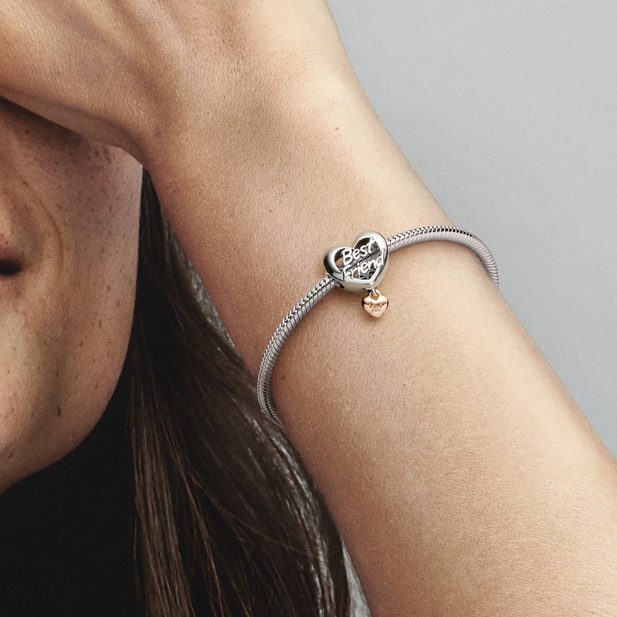 Pandora Love You Best Friend Heart Bedel bicolor zilver en roségoudverguld 782243C00