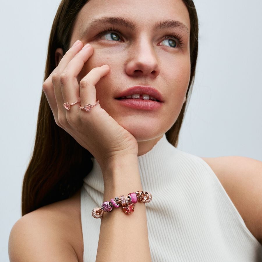 Pandora Roze en Gele Muranoglazen Vlinder Hangende Bedel roségoudverguld - 782698C01
